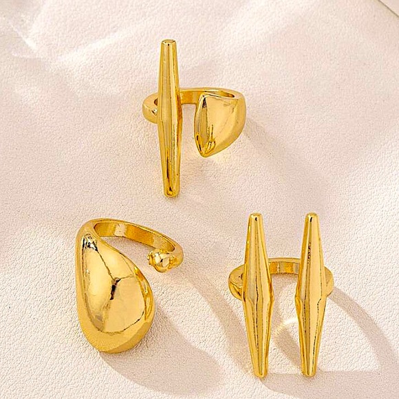 Three Piece Gold Irregular Punk Open Rings Adjustable Resizable - Picture 3 of 7